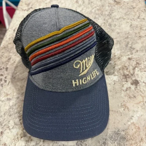 Miller High Life Snapback Hat Beer Multicolor 6 Stripe Mesh Trucker Licensed - Picture 2 of 7